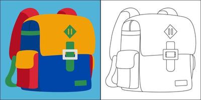 mochila adecuada para la ilustración de vector de página para colorear de niños