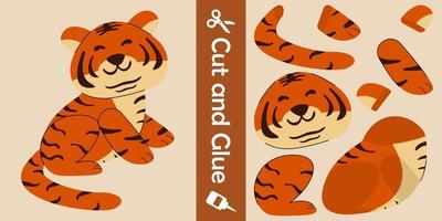 lindo tigre juego de papel educativo para niños. corta y pega. ilustración vectorial vector