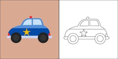 coche de policía adecuado para la ilustración de vector de página para colorear de los niños