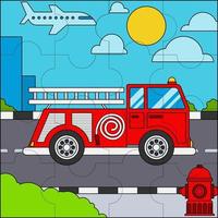 camión de bomberos o camión de bomberos adecuado para ilustraciones de vectores de rompecabezas para niños
