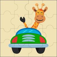 linda jirafa conduciendo un auto adecuado para ilustraciones de vectores de rompecabezas para niños