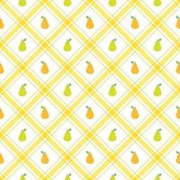Cute Half Pear Fruit Vegetable Element Yellow Green Diagonal Stripe Striped Line Tilt Checkered Plaid Tartan Buffalo Scott Gingham Pattern Flat Cartoon Vector Seamless Pattern Print Background Food