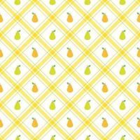 Cute Half Pear Fruit Vegetable Element Yellow Green Diagonal Stripe Striped Line Tilt Checkered Plaid Tartan Buffalo Scott Gingham Pattern Flat Cartoon Vector Seamless Pattern Print Background Food