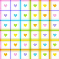 Cute Rainbow Pastel Colorful Heart Love Caring Valentines Day Element Stripe Striped Line Tilt Checkered Plaid Tartan Buffalo Scott Gingham Pattern Cartoon Vector Seamless Pattern Print Background