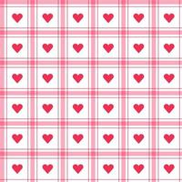 Cute Heart Love Caring Valentines Day Element Red Pink Stripe Striped Line Tilt Checkered Plaid Tartan Buffalo Scott Gingham Pattern Cartoon Vector Seamless Pattern Print Background