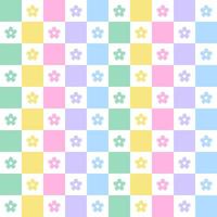 Pastel Rainbow Daisy Flower Bloom Check Checkered Gingham Pattern Illustration Wrapping Paper, Picnic Mat, Tablecloth, Fabric Background vector
