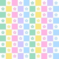 Pastel Rainbow Daisy Flower Bloom Check Checkered Gingham Pattern Illustration Wrapping Paper, Picnic Mat, Tablecloth, Fabric Background vector