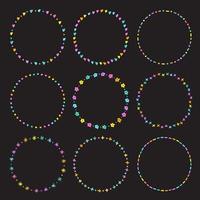 Cute Neon Abstract Heart Flower Valentines Day Circle Round Doodle Free Hand Drawing Drawn Line Borders Frames Wreath Plate Set Collection Flat Style Rainbow Colorful Background Vector Illustration