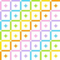 Star Shine Shiny Sparkle Sparkling Glitter Square Tilt Rainbow Cute Pastel Scott Plaid Tartan Checkered Line Overlap Intersect GinghamSeamless Pattern Cartoon Vector Illustration Print Background