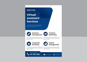 diseño de folleto de póster de servicio de asistente virtual. folleto de servicio virtual de entrada de datos. su plantilla de póster de servicio de asistente virtual vector