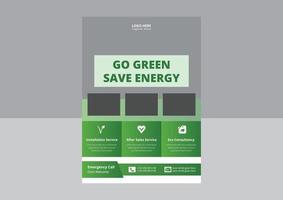 Solar Energy Flyer Templates, Solar Experts Solutions Flyer. Go green save energy poster flyer design. House solar energy system flyer. vector