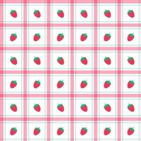 Cute Strawberry Red Fruit Element Red Green Stripe Striped Line Tilt Checkered Plaid Tartan Buffalo Scott Gingham Pattern Flat Cartoon Vector Seamless Pattern Print Background Fashion Fabric