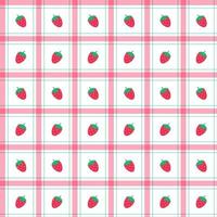 Cute Strawberry Red Fruit Element Red Green Stripe Striped Line Tilt Checkered Plaid Tartan Buffalo Scott Gingham Pattern Flat Cartoon Vector Seamless Pattern Print Background Fashion Fabric