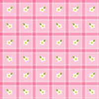 Cute White Daisy Flower Leaf Element Pink Green Stripe Striped Line Tilt Checkered Plaid Tartan Buffalo Scott GinghamPattern Illustration Wrapping Paper, Picnic Mat, Tablecloth, Fabric Background