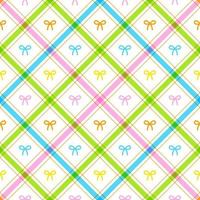 Cute Ribbon Bow Box Gift Element Rainbow Pastel Diagonal Stripe Striped Line Tilt Checkered Plaid Tartan Buffalo Scott Gingham PatternCartoon Vector Seamless Pattern Print Background