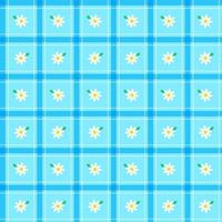 Cute White Daisy Flower Element Pastel Blue Green Stripe Striped Line Tilt Checkered Plaid Tartan Buffalo Scott Gingham Pattern Illustration Wrapping Paper, Picnic Mat, Tablecloth, Fabric Background vector