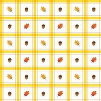 Cute Oak Leaf Acorn Autumn Fall Element Red Yellow Orange Brown Stripe Striped Line Tilt Checkered Plaid Tartan Scott GinghamPattern Illustration Wrapping Paper, Picnic Mat, Tablecloth, Fabric BG vector