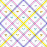 Cute Ribbon Bow Present Gift Box Element Rainbow Green Pink Yellow Orange Blue Pastel Diagonal Stripe Striped Line Tilt Checkered Plaid Tartan Buffalo Scott GinghamPattern Illustration Wrapping Paper vector