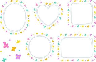 Abstract Bright Colorful Daisy Flower Doodle Hand Drawing Drawn Heart Circle Square Oval Rectangle Sticky note Shape Line Borders Frames Plate Set Collection Colorful Background Vector Illustration