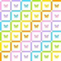 mariposa insecto arco iris cuco pastel scott plaid tartán a cuadros raya superponer cruzar guinga modelo dibujos animados vector ilustración imprimir fondo moda telas picnic
