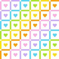 Heart Love Valentines Day Rainbow Cute Pastel Scott Plaid Tartan Checkered Line Overlap Intersect Gingham Seamless Pattern Cartoon Vector Illustration Print Background Fashion Fabric Picnic