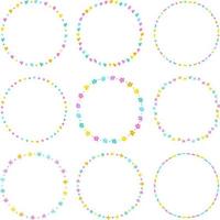 Cute Abstract Heart Flower Valentines Day Circle Round Doodle Free Hand Drawing Drawn Line Borders Frames Wreath Plate Set Collection Flat Style Rainbow Colorful Background Vector Illustration Pack