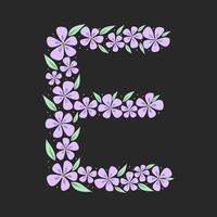 Floral botanical alphabet. Vintage hand drawn monogram letter E. Letter with plants and flowers. Vector lettering isolated on white