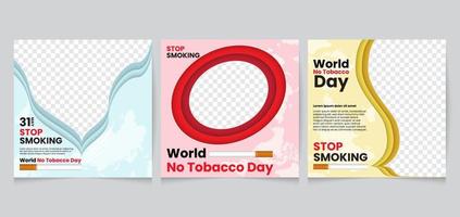 día mundial sin tabaco. Publicaciones en redes sociales por el día mundial sin tabaco. vector