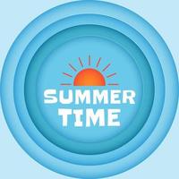 fondo de horario de verano con sol en círculo de corte de papel vector