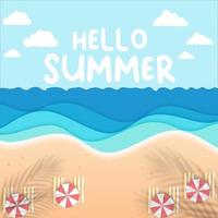 view of the beach background with umbrellas, starfish and sea. summer beach scenery vector