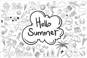 hand drawn doodle vector sketch set of summer elements