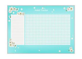 Habit tracker blank page A4. Business organizer schedule page for for effective planning. Bullet journal template. Monthly planer. Printable diary, for important goals. Elegant cute blue spring flower
