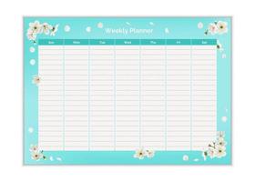 Vector weekly planner design template. Elegant cute blue spring flowers  organizer and notepad. Week calendar schedule printable to-do list.