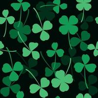 Green dark pattern clover leaf seamless vector shamrock template for St. Patrick's day. Texture clover three and four leaves good luck.
