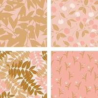 hermosas flores y frutas de verano conjunto de fondo de patrones sin fisuras. papel de regalo de naturaleza tropical o juego de diseño textil. hermoso estampado con plantas exóticas dibujadas a mano. vector