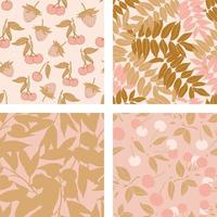 hermosas flores y frutas de verano conjunto de fondo de patrones sin fisuras. papel de regalo de naturaleza tropical o juego de diseño textil. hermoso estampado con plantas exóticas dibujadas a mano. vector