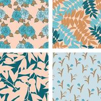 Beautiful flowers and summer fruits seamless pattern background set. Tropical nature wrapping paper or textile design set. Beautiful print with hand-drawn exotic plants. vector