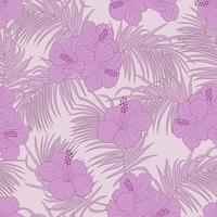 flores de hibisco y hojas de fondo transparente. papel de regalo de naturaleza tropical o diseño textil. hermoso estampado con flores exóticas dibujadas a mano. vector