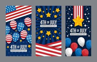 Conjunto de banners del día de la independencia del 4 de julio. vector