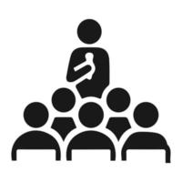Group of people in seminar icon on white background. Educational or organizational concept. Vector illustration.