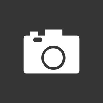 Camera icon, flat photo camera vector isolated on black background. Instant Photo internet concept. Trendy symbol for website design, web button, mobile app.