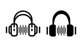 Headphone and sound waves icon set. Earphone sign. Concept object for listening to music, service, communication and operator. Vector Illustration.