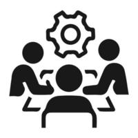 Brainstorming and teamwork icon. Business meeting. Groups of three in the conference room sitting around the table discussing designing business strategies vector