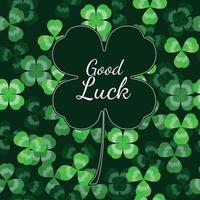 Good luck. Postcard for St. Patrick's Day. Clover realistic leaves pattern on dark green background greeting design. Vector illustration