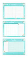 Set of cute blue vector weekly, month planner design template, habit tracker. Elegant spring flowers organizer and notepad for study, school or work. Calendar schedule printable to-do list.