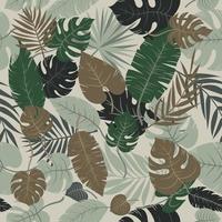 Monstera and palm leaves. Seamless vector green, brown, beige tropic leaves jungle plant pattern in layers. Suitable for fashion wallpaper, wrapping, and background.