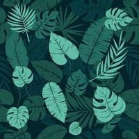 Seamless vector green tropic leaves jungle plant pattern in layers with shadows. Leaf overlay on brunch monstera and palm leaves. Suitable for wallpaper, wrapping, textile printing and background.