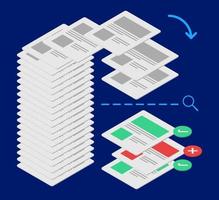 proceso de verificación de documentos ilustración 3d isométrica con icono de marca de verificación vector