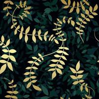 Luxurious gold and green nature vector background. Floral pattern, overlay plant with gold leaves plant with shadows art, vector illustration