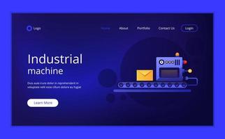 Landing page template with Modern mechanical equipment for manufacturing, factories and industry. Blue design vector illustration concept for website development